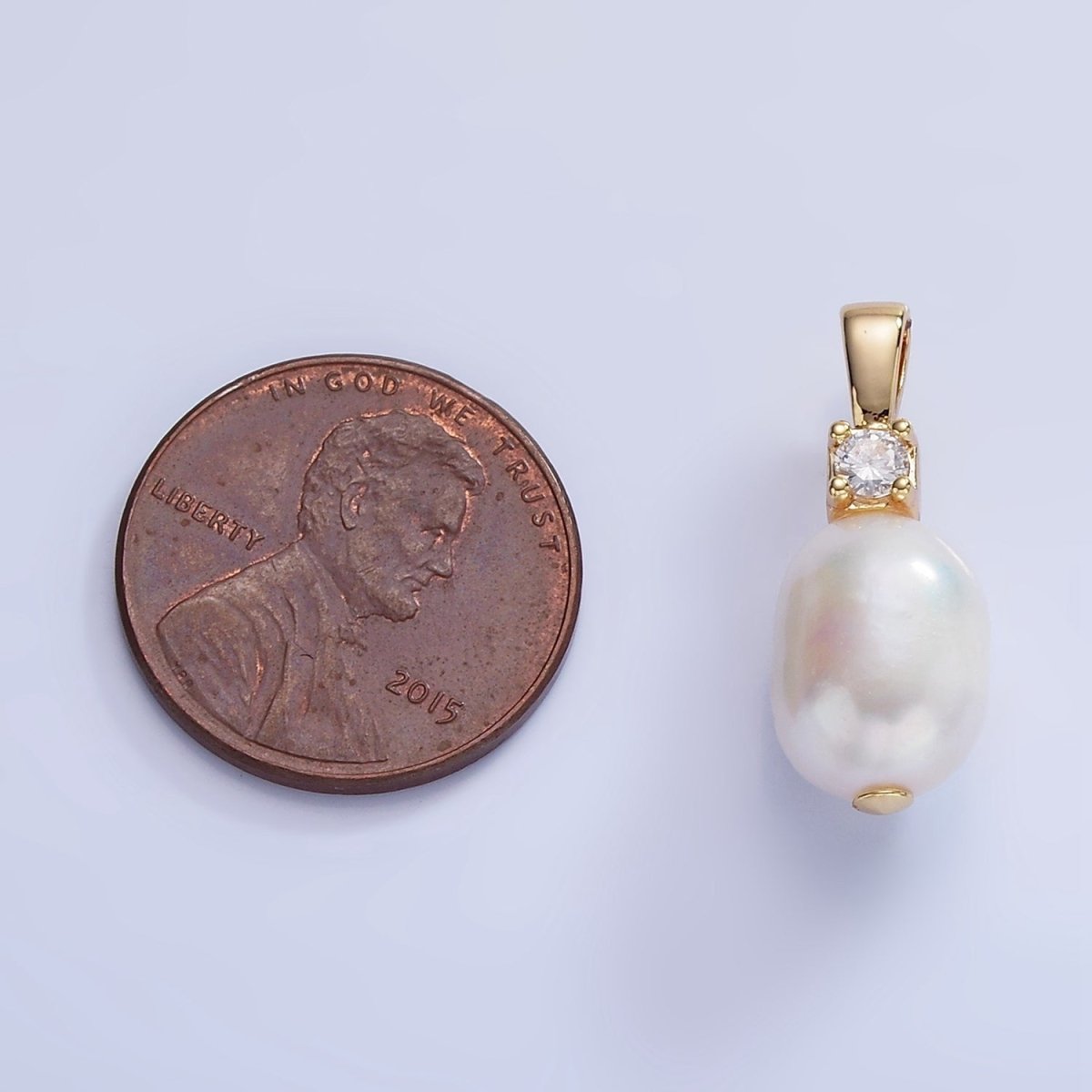 14K Gold Filled 20mm Freshwater Pearl Oval CZ Pendant | P1726