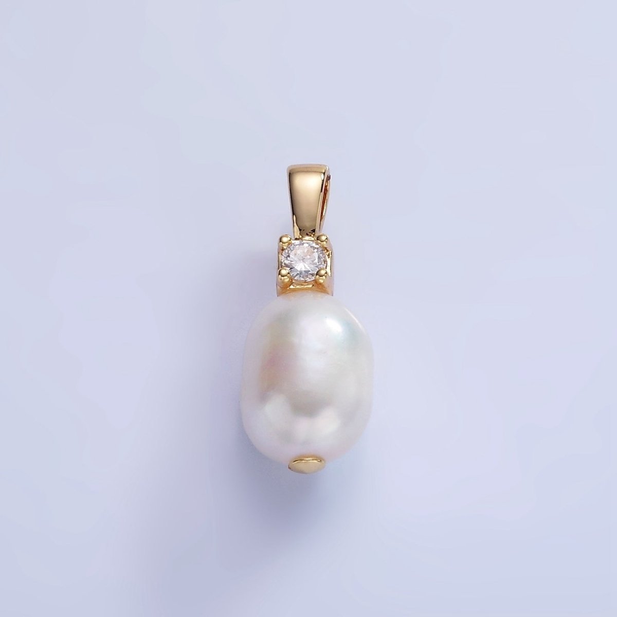 14K Gold Filled 20mm Freshwater Pearl Oval CZ Pendant | P1726