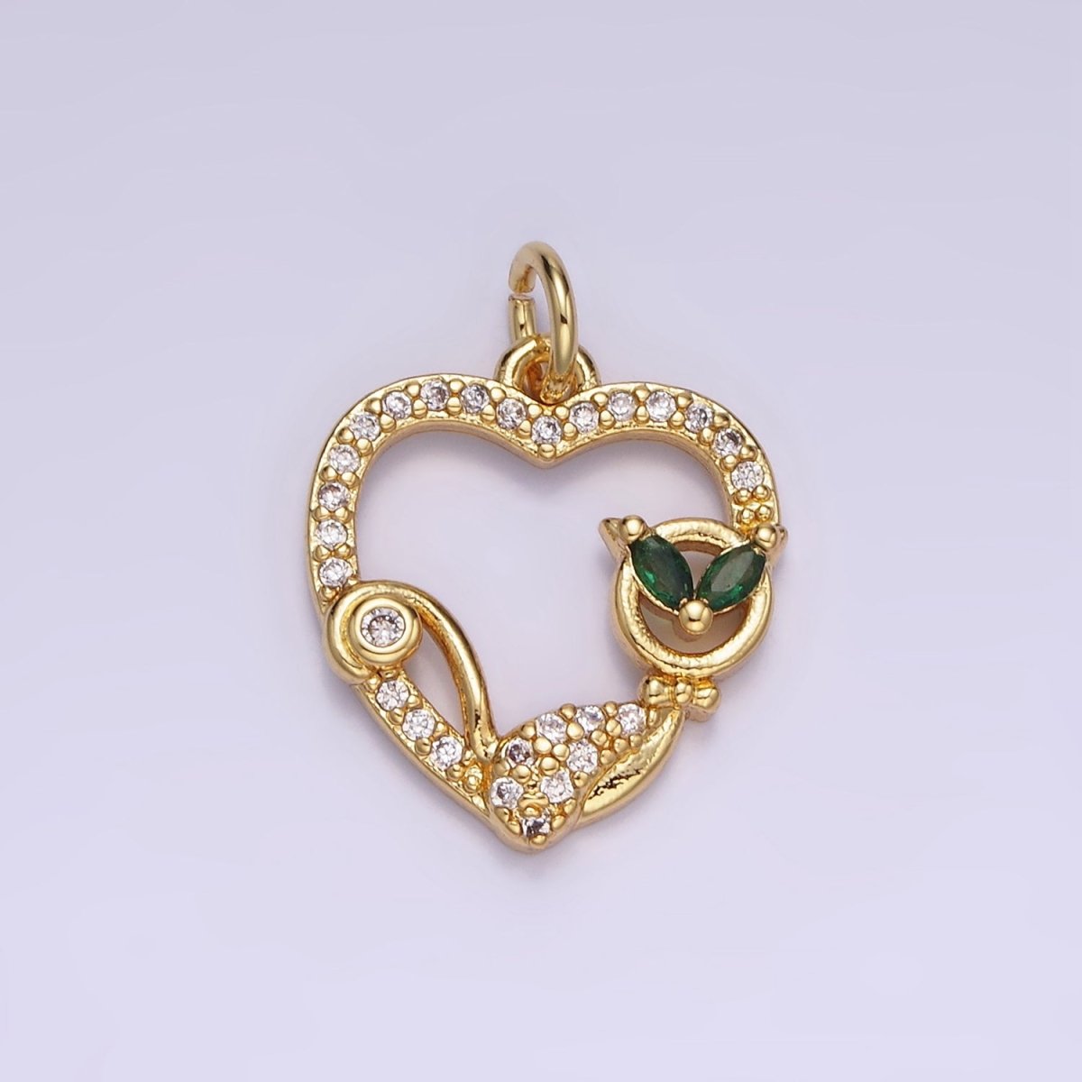 14K Gold Filled 20mm Green-Eyed CZ Micro Paved Open Heart Charm | AG643