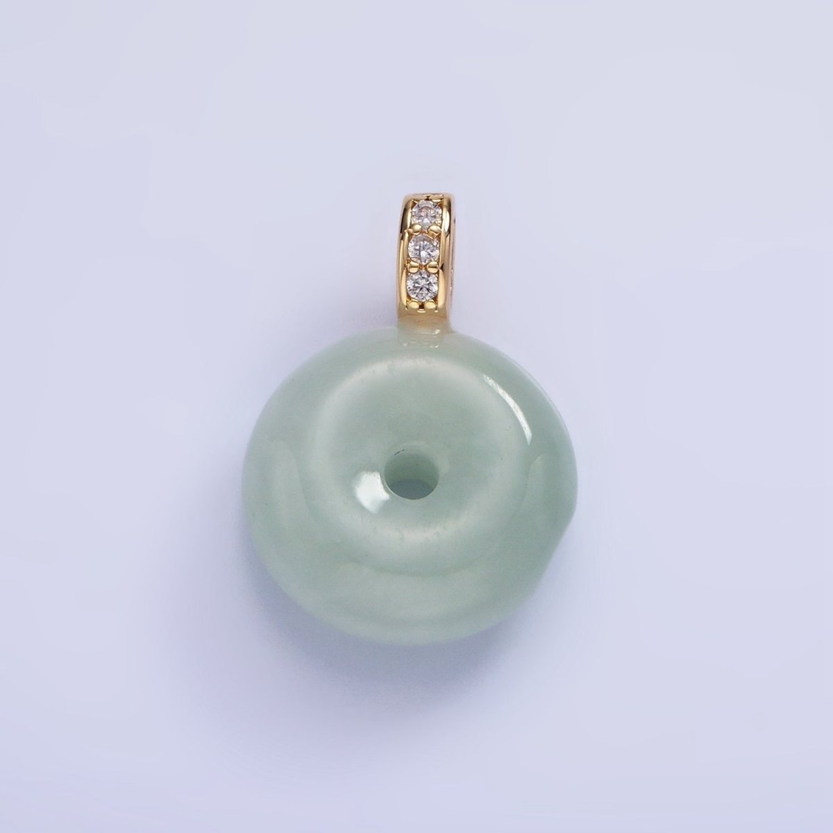 14K Gold Filled 20mm Green Jade Donut Micro Paved CZ Bail Pendant | AH139