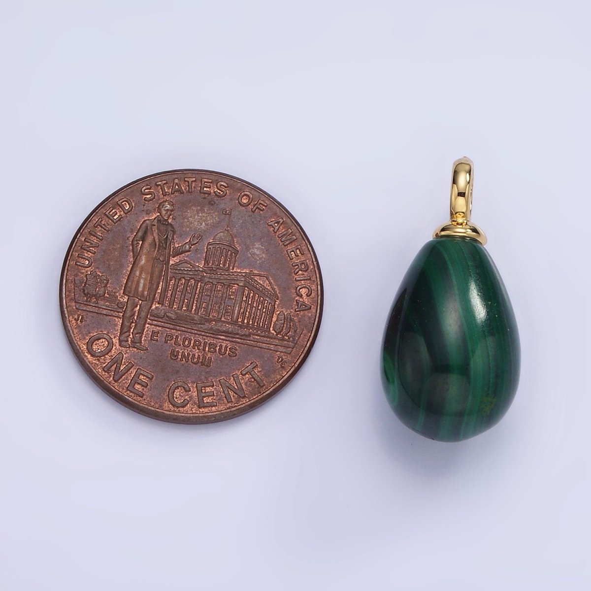 14K Gold Filled 20mm Green Malachite Gemstone Teardrop Charm | AG623