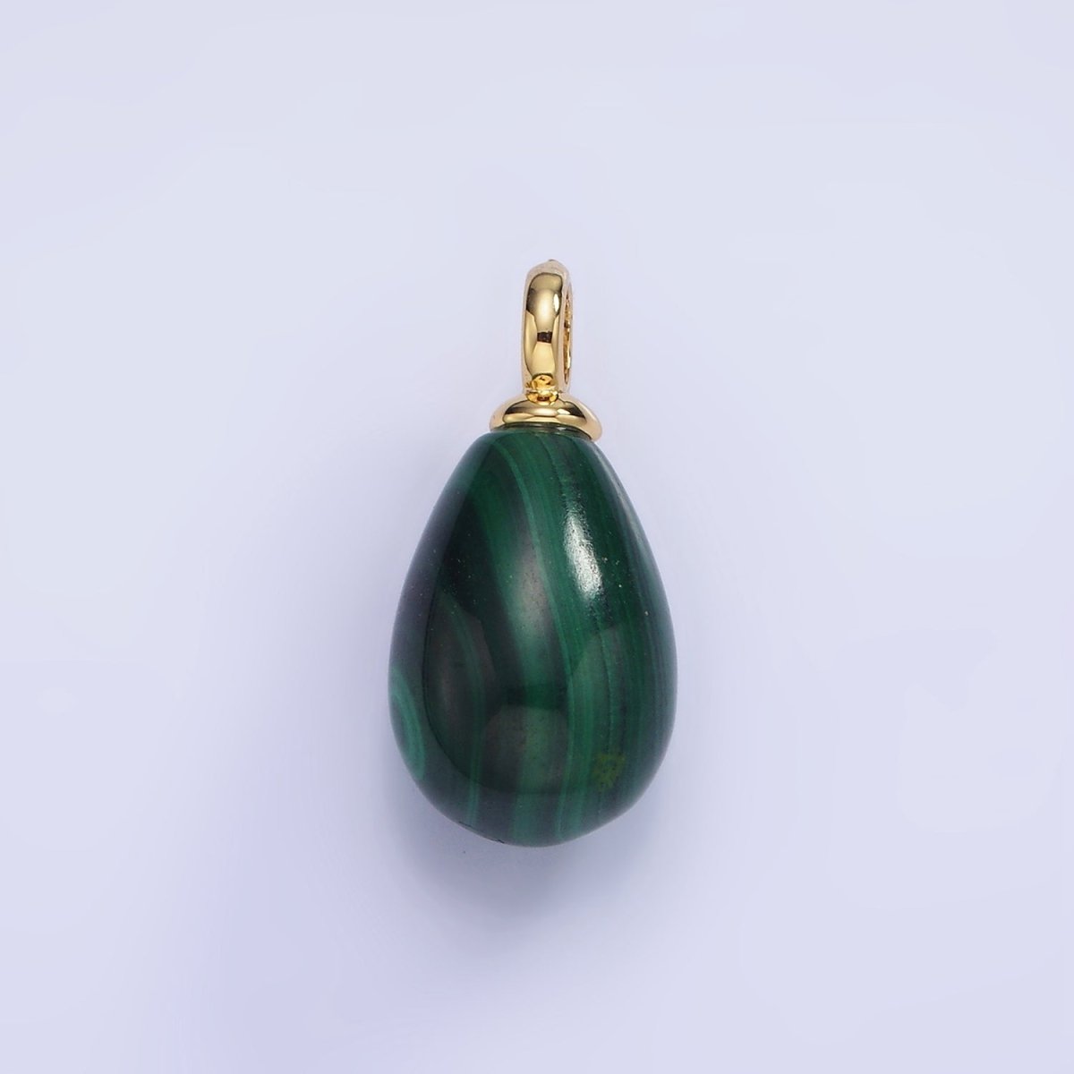 14K Gold Filled 20mm Green Malachite Gemstone Teardrop Charm | AG623