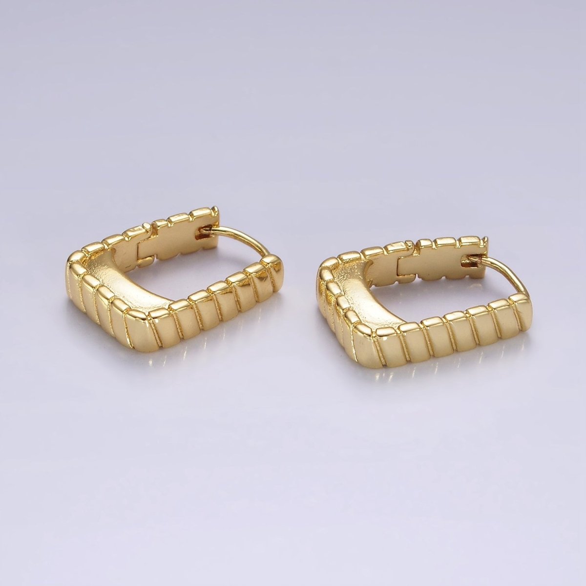 14K Gold Filled 20mm Line-Textured Rectangular Minimalist Huggie Earrings | AE919