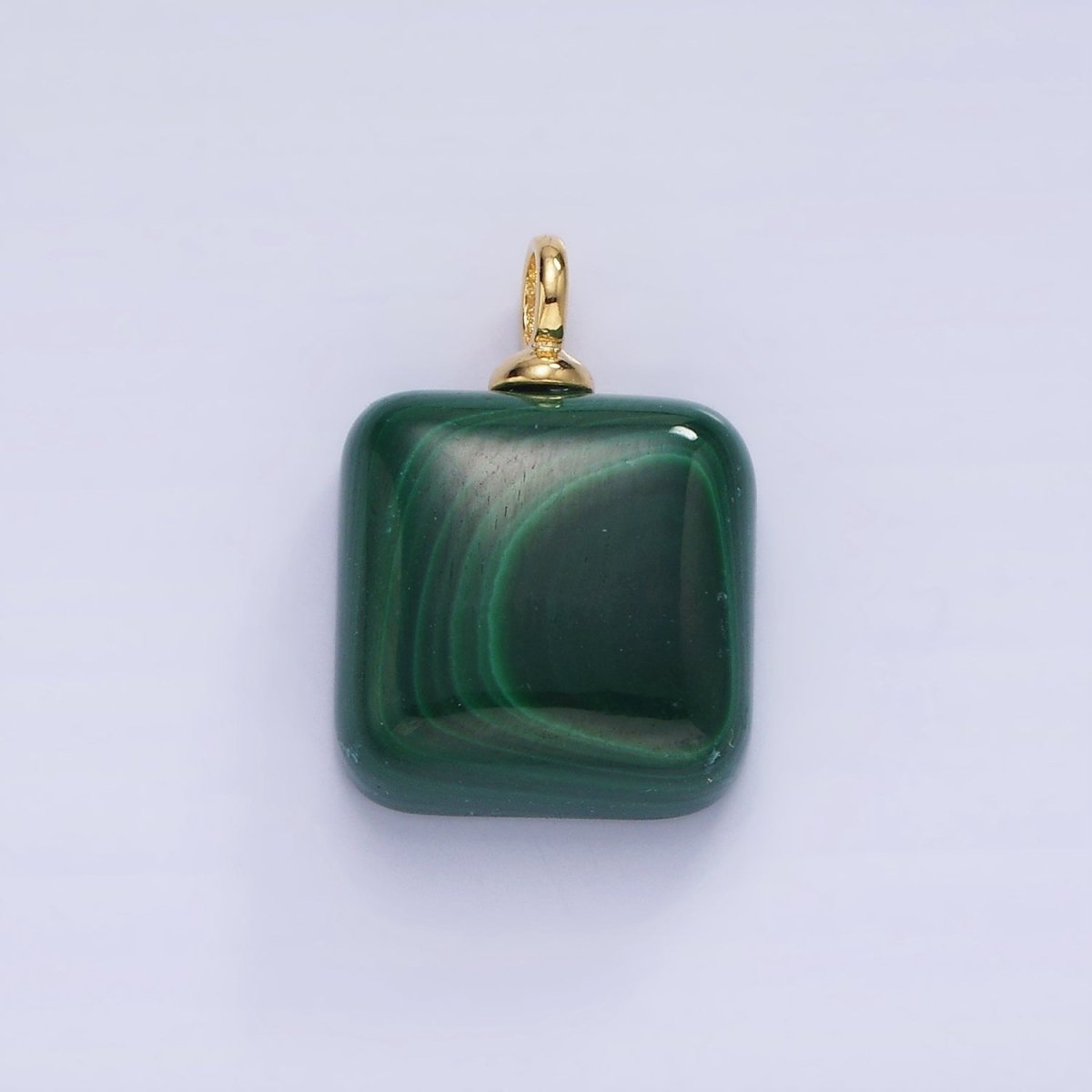 14K Gold Filled 20mm Malachite Gemstone Square Charm | AG681