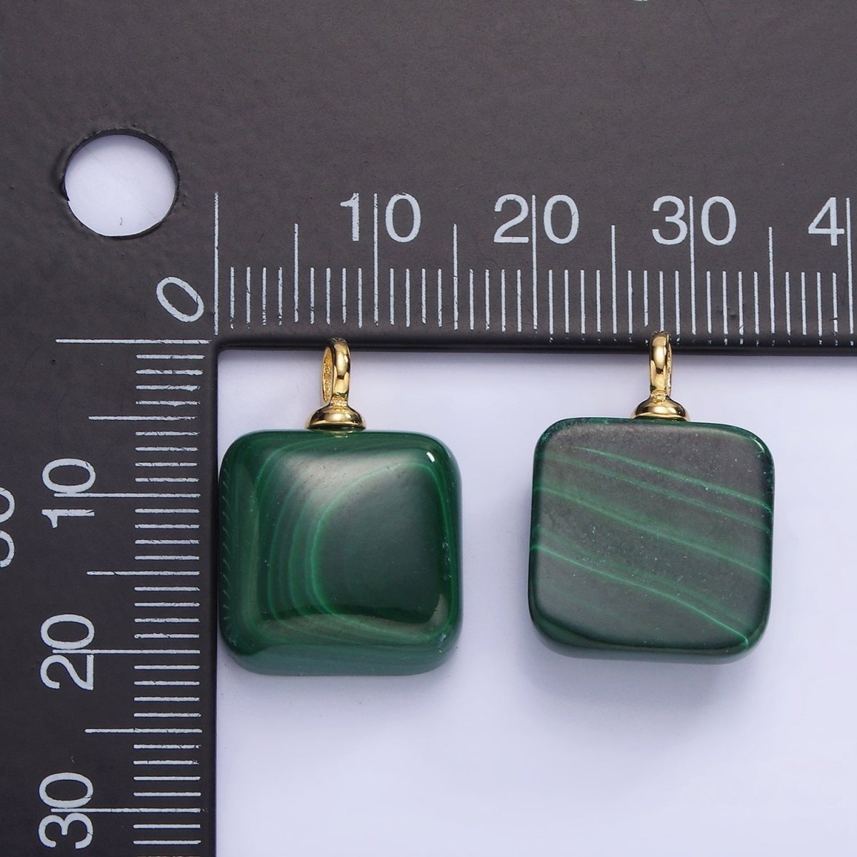 14K Gold Filled 20mm Malachite Gemstone Square Charm | AG681