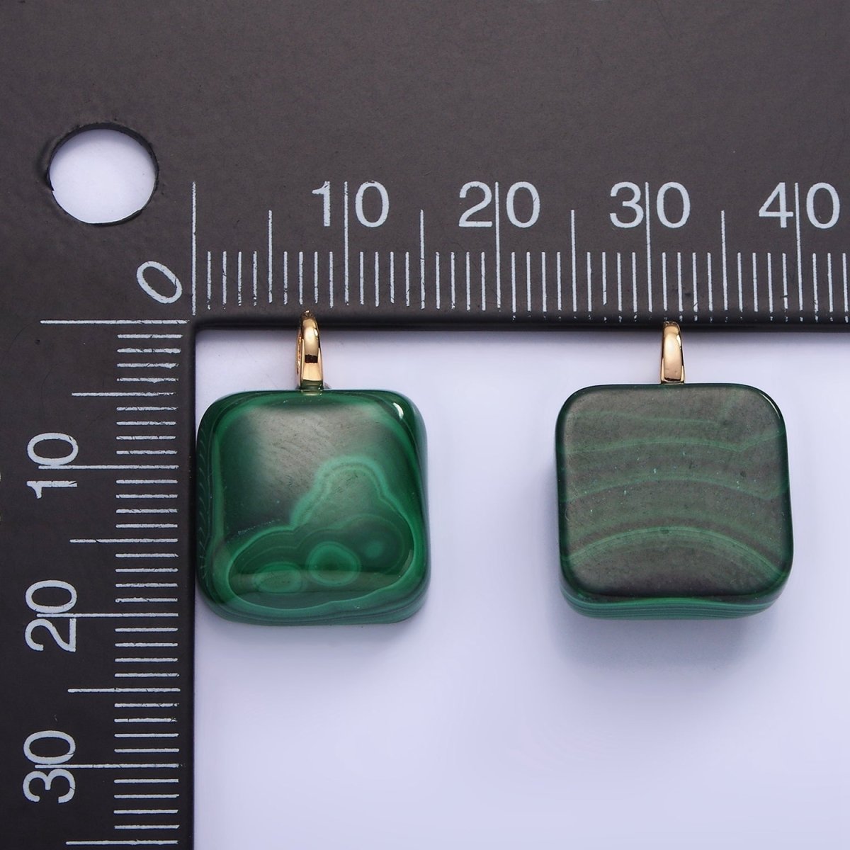 14K Gold Filled 20mm Malachite Gemstone Square Drop Charm | AG682