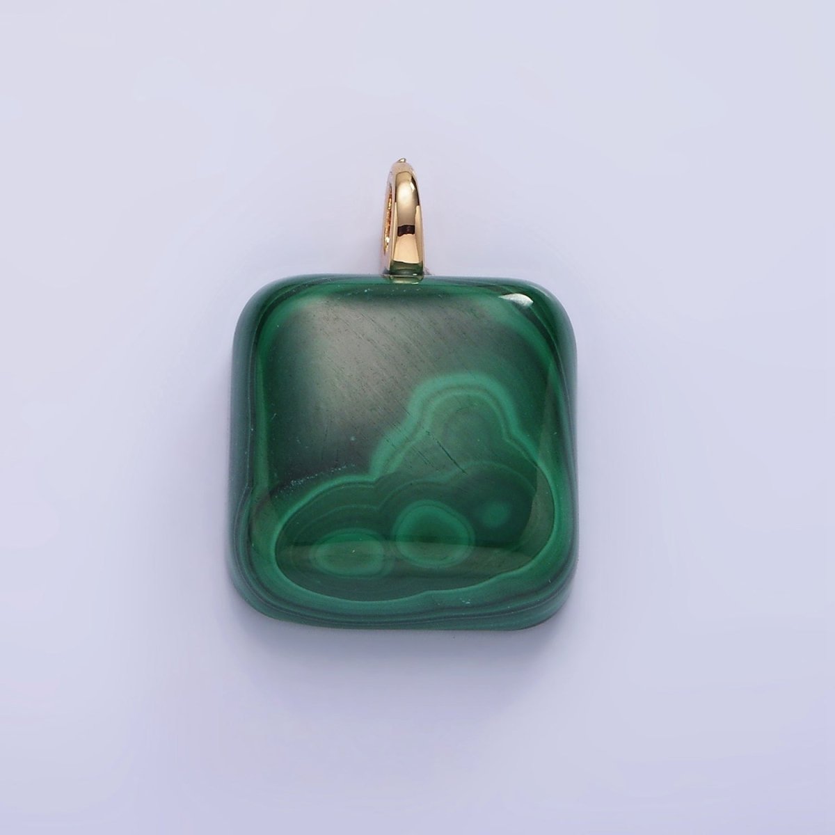14K Gold Filled 20mm Malachite Gemstone Square Drop Charm | AG682