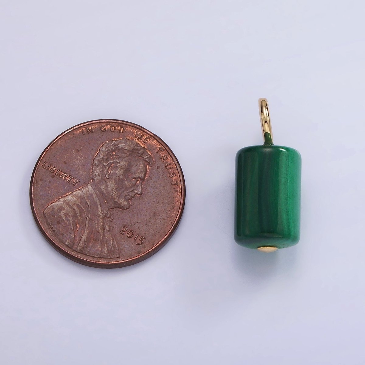 14K Gold Filled 20mm Malachite Gemstone Tube Drop Charm | AG705