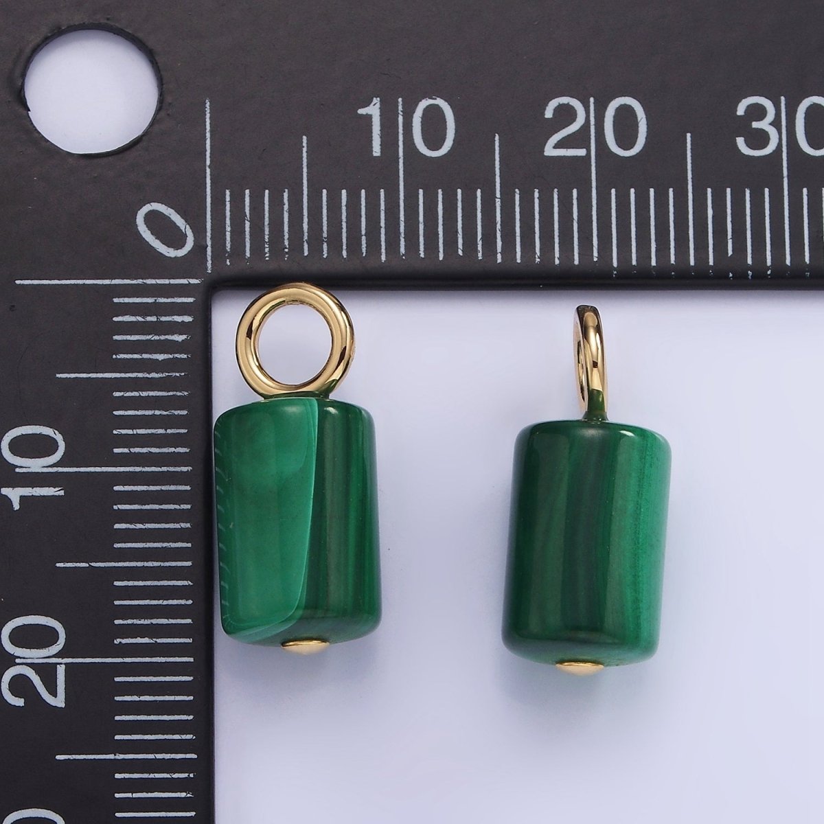 14K Gold Filled 20mm Malachite Gemstone Tube Drop Charm | AG705