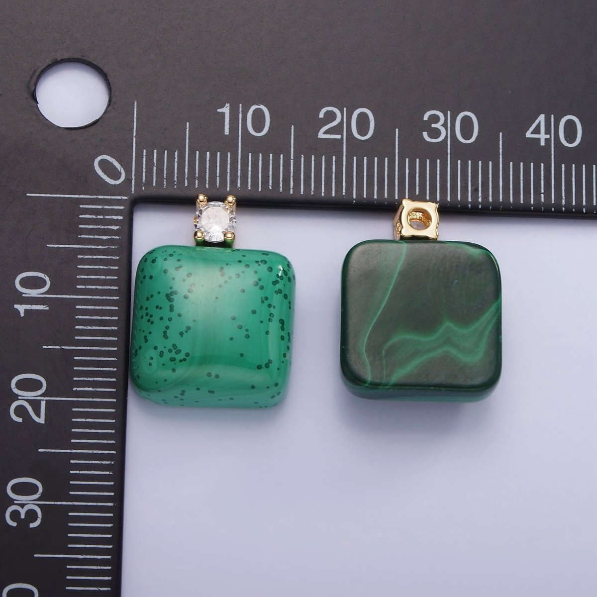 14K Gold Filled 20mm Malachite Square CZ Bail Pendant | AG710