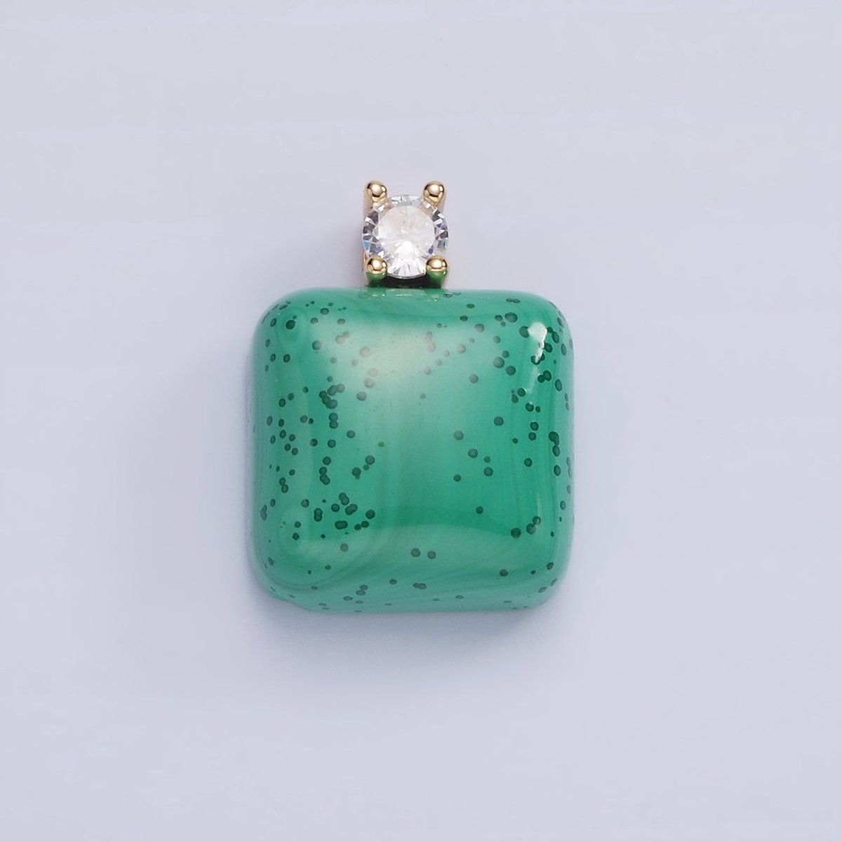 14K Gold Filled 20mm Malachite Square CZ Bail Pendant | AG710