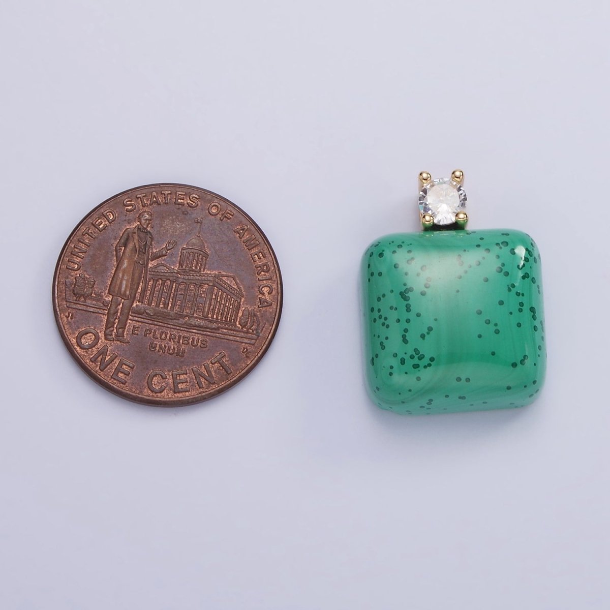 14K Gold Filled 20mm Malachite Square CZ Bail Pendant | AG710