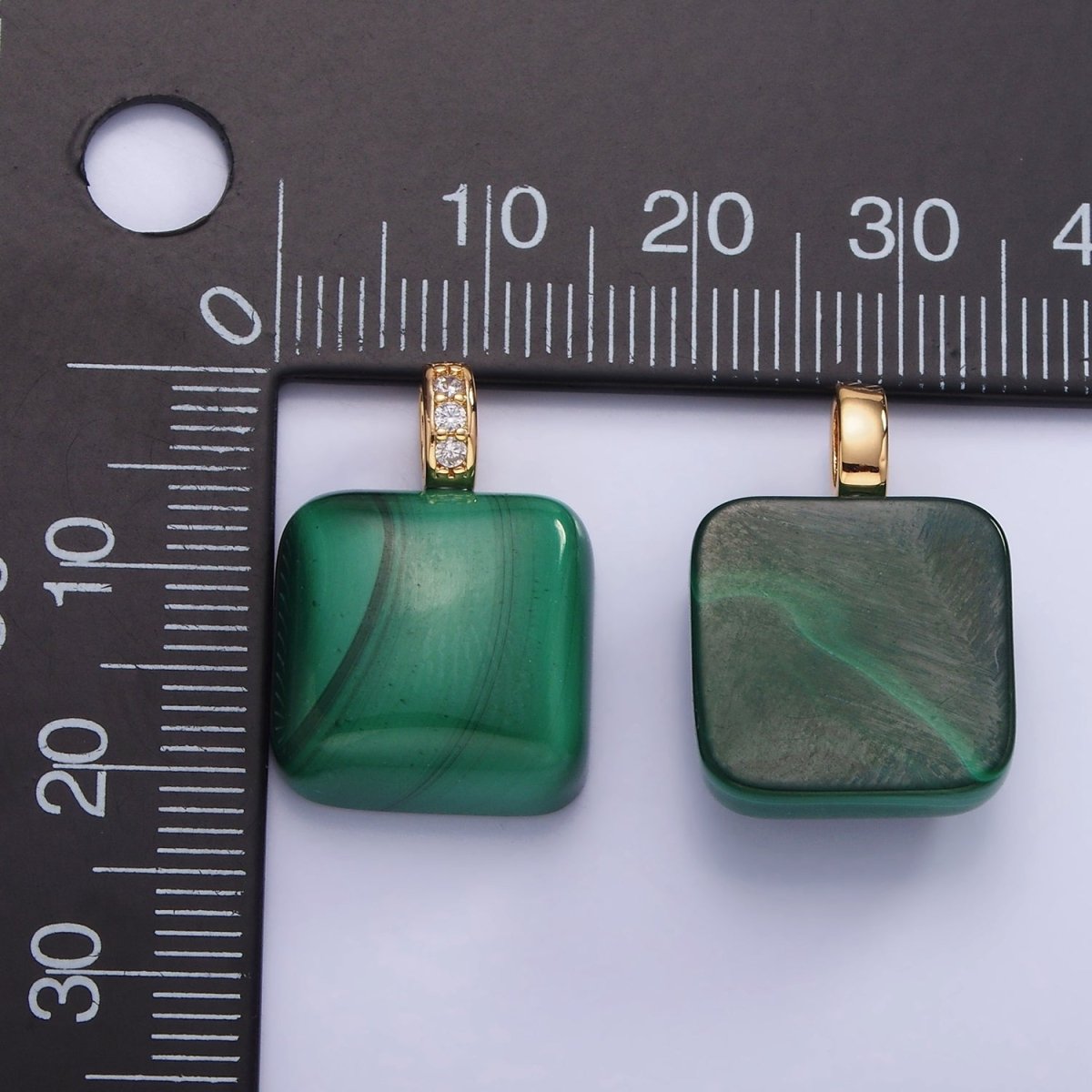 14K Gold Filled 20mm Malachite Square Micro Paved CZ Bail Pendant | AH137