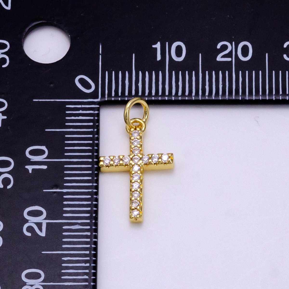 14K Gold Filled 20mm Micro Paved CZ Latin Cross Charm | W497