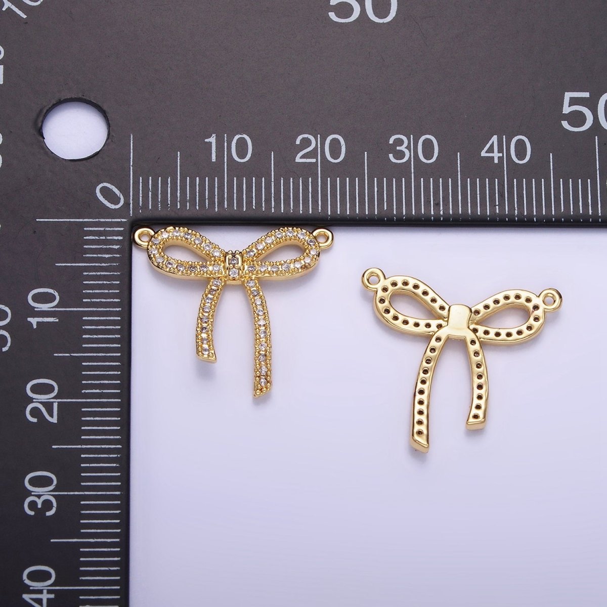 14K Gold Filled 20mm Micro Paved CZ Ribbon Bow Connector | G284