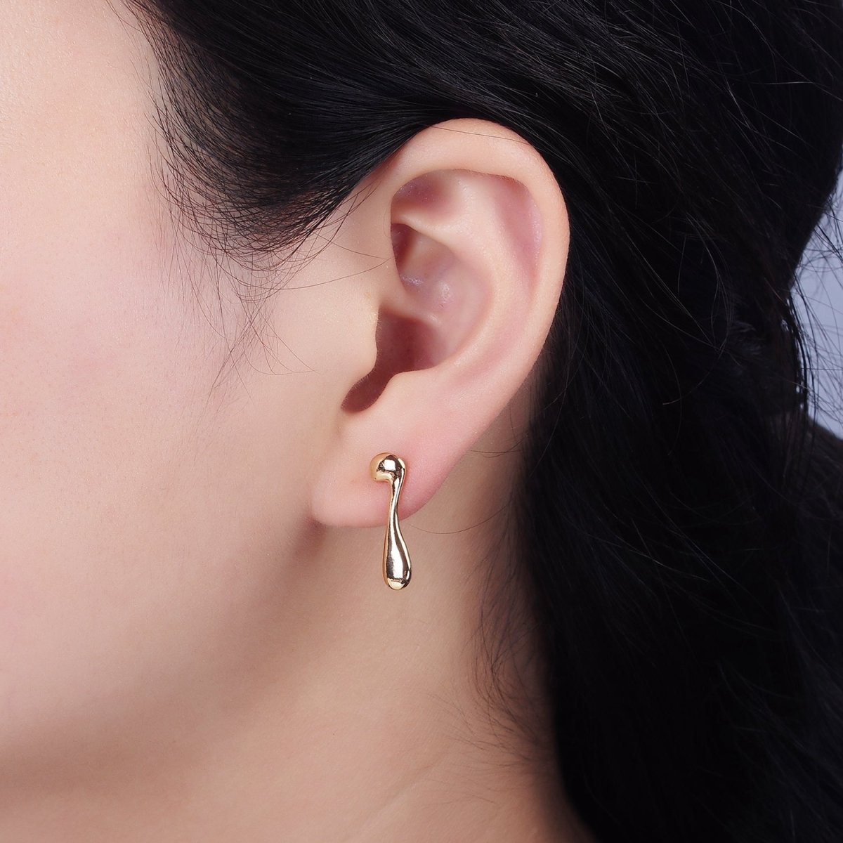 14K Gold Filled 20mm Minimalist Molten Drip Drop Stud Earrings | AE992