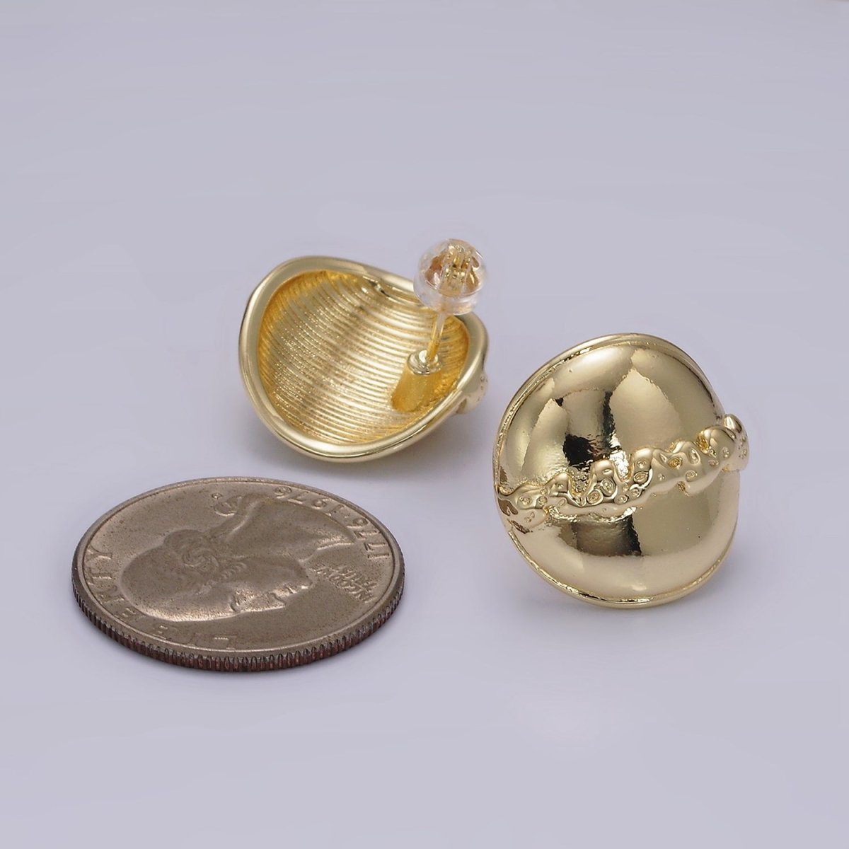 14K Gold Filled 20mm Molten Drip Round Dome C-Shaped Hoop Earrings | V465
