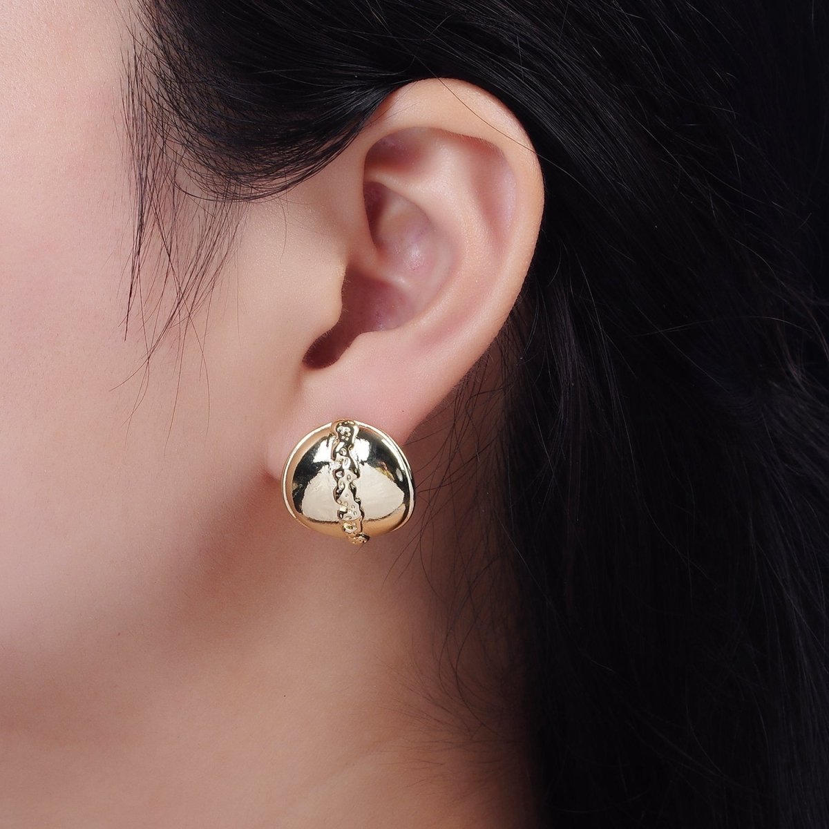 14K Gold Filled 20mm Molten Drip Round Dome C-Shaped Hoop Earrings | V465