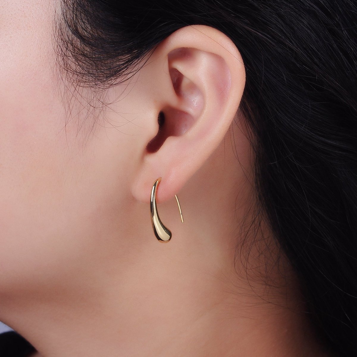 14K Gold Filled 20mm Molten Drop Minimalist French Hook Earrings | AE-966