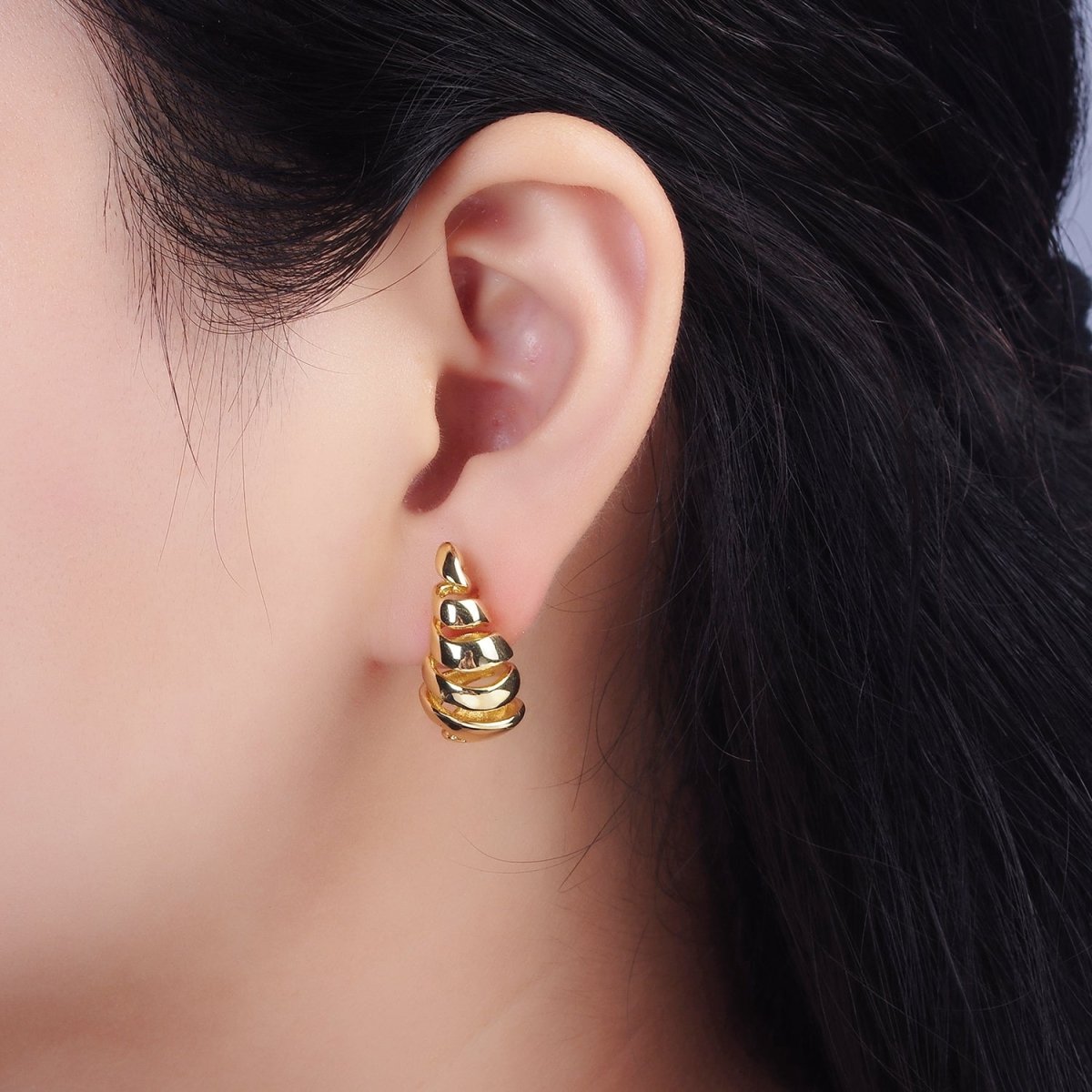 14K Gold Filled 20mm Multiple Open Band Teardrop Stud Earrings | AE183