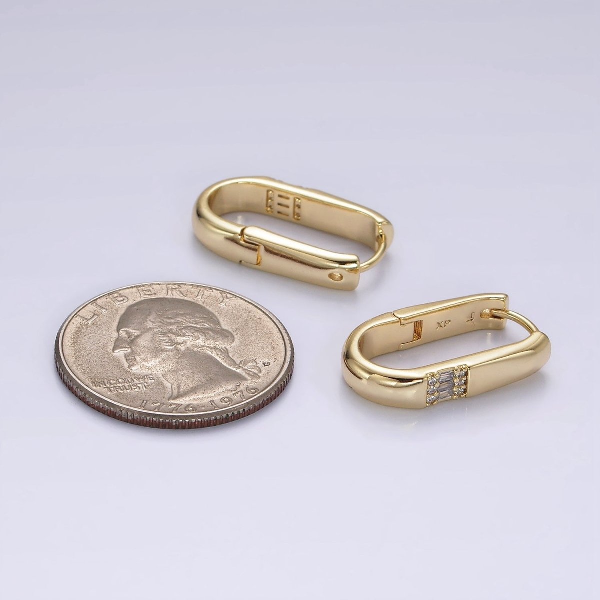 14K Gold Filled 20mm Oblong Triple Baguette Micro Paved CZ Hoop Earrings | AE931