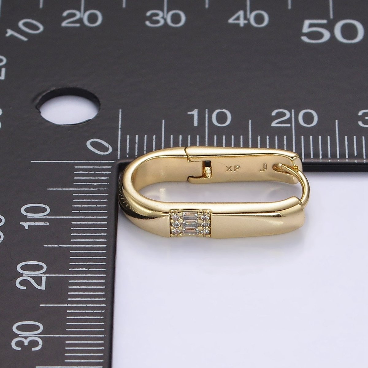 14K Gold Filled 20mm Oblong Triple Baguette Micro Paved CZ Hoop Earrings | AE931