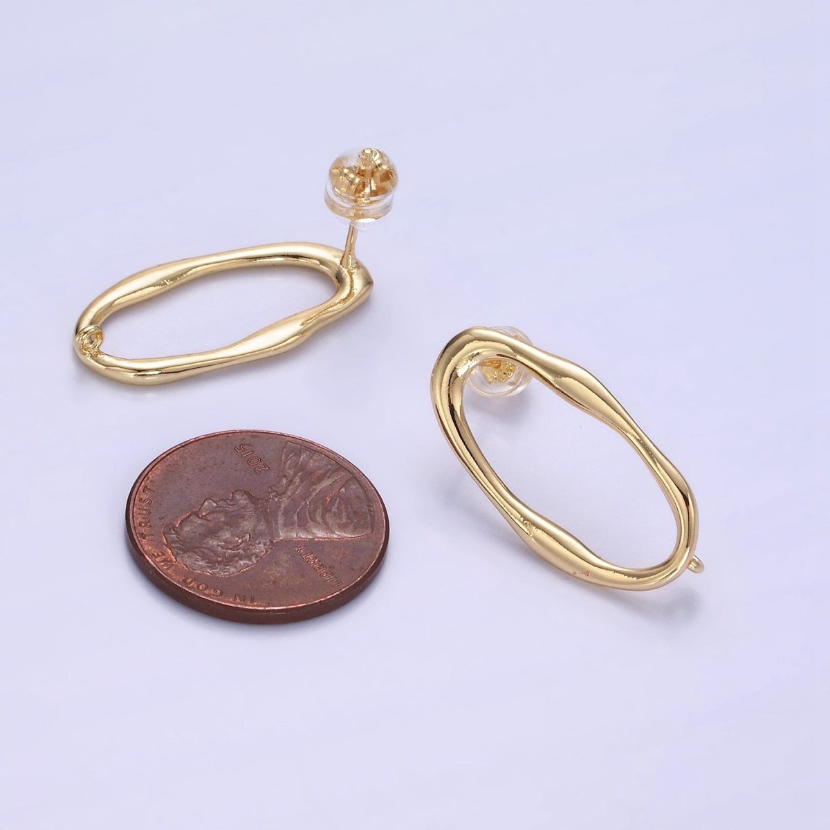 14K Gold Filled 20mm Open Molten Oblong Open Loop Link Drop Stud Earrings Findings | Z710