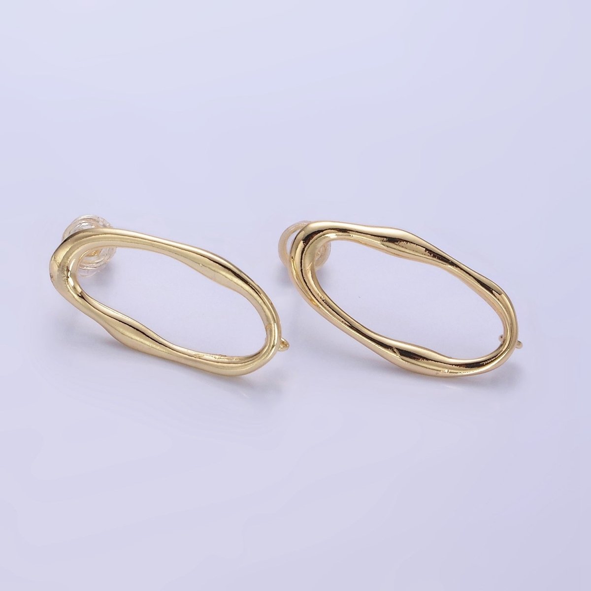 14K Gold Filled 20mm Open Molten Oblong Open Loop Link Drop Stud Earrings Findings | Z710