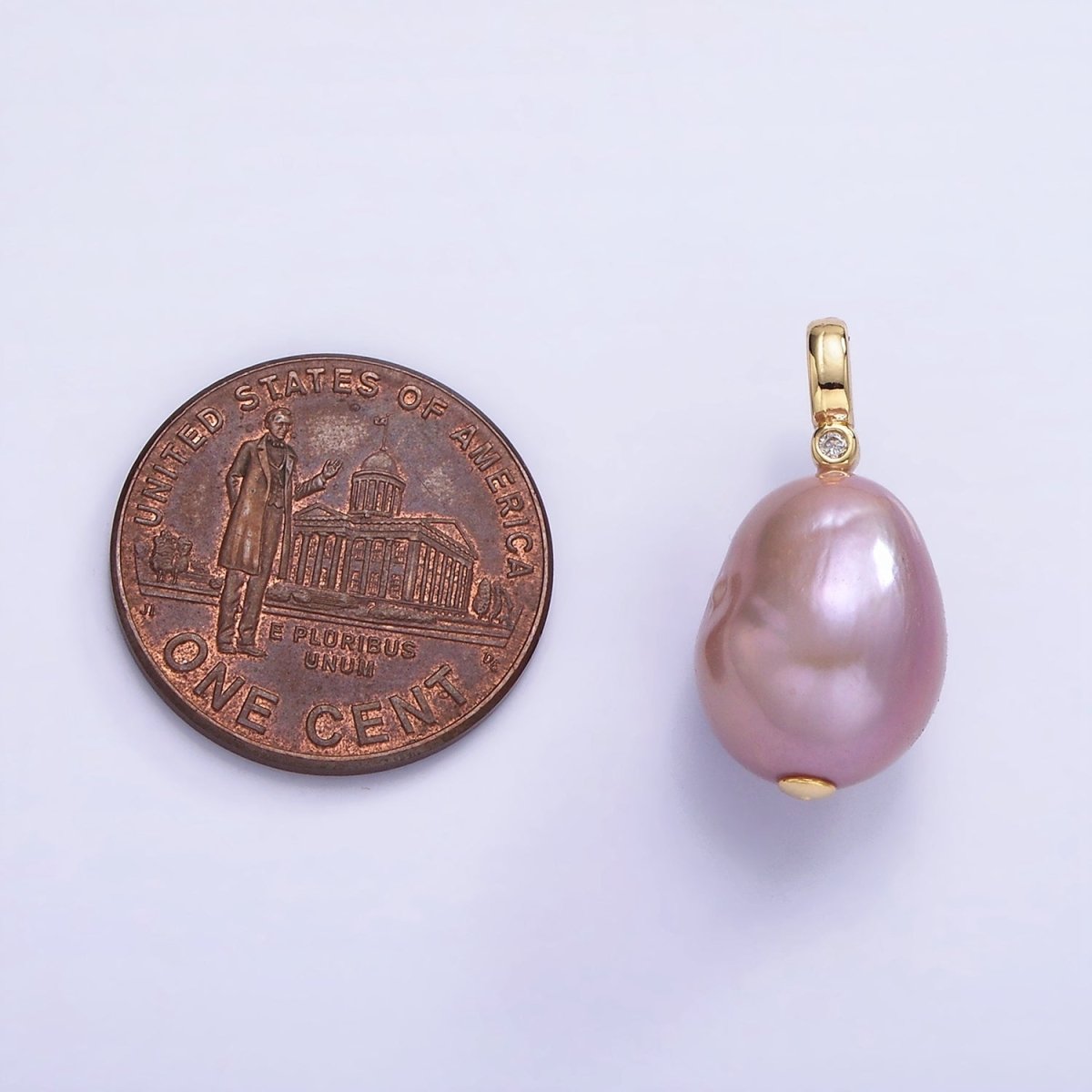 14K Gold Filled 20mm Purple Baroque Freshwater Pearl CZ Bezel Bail Pendant | P1692
