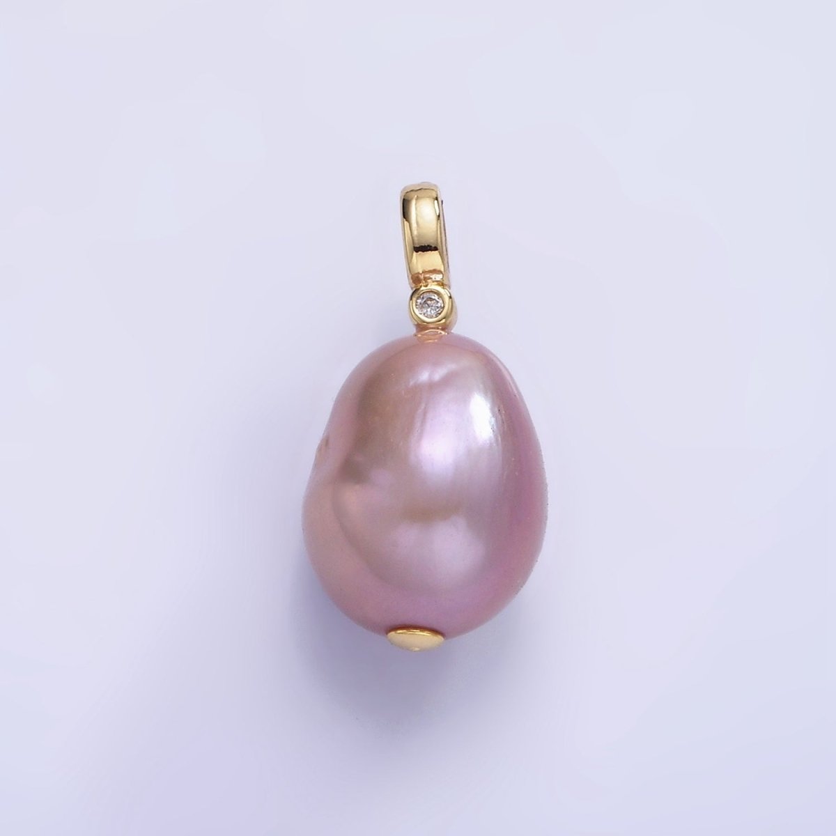 14K Gold Filled 20mm Purple Baroque Freshwater Pearl CZ Bezel Bail Pendant | P1692