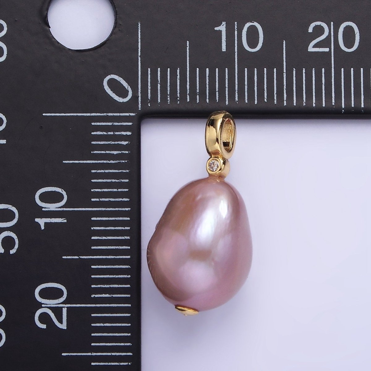 14K Gold Filled 20mm Purple Baroque Freshwater Pearl CZ Bezel Bail Pendant | P1692