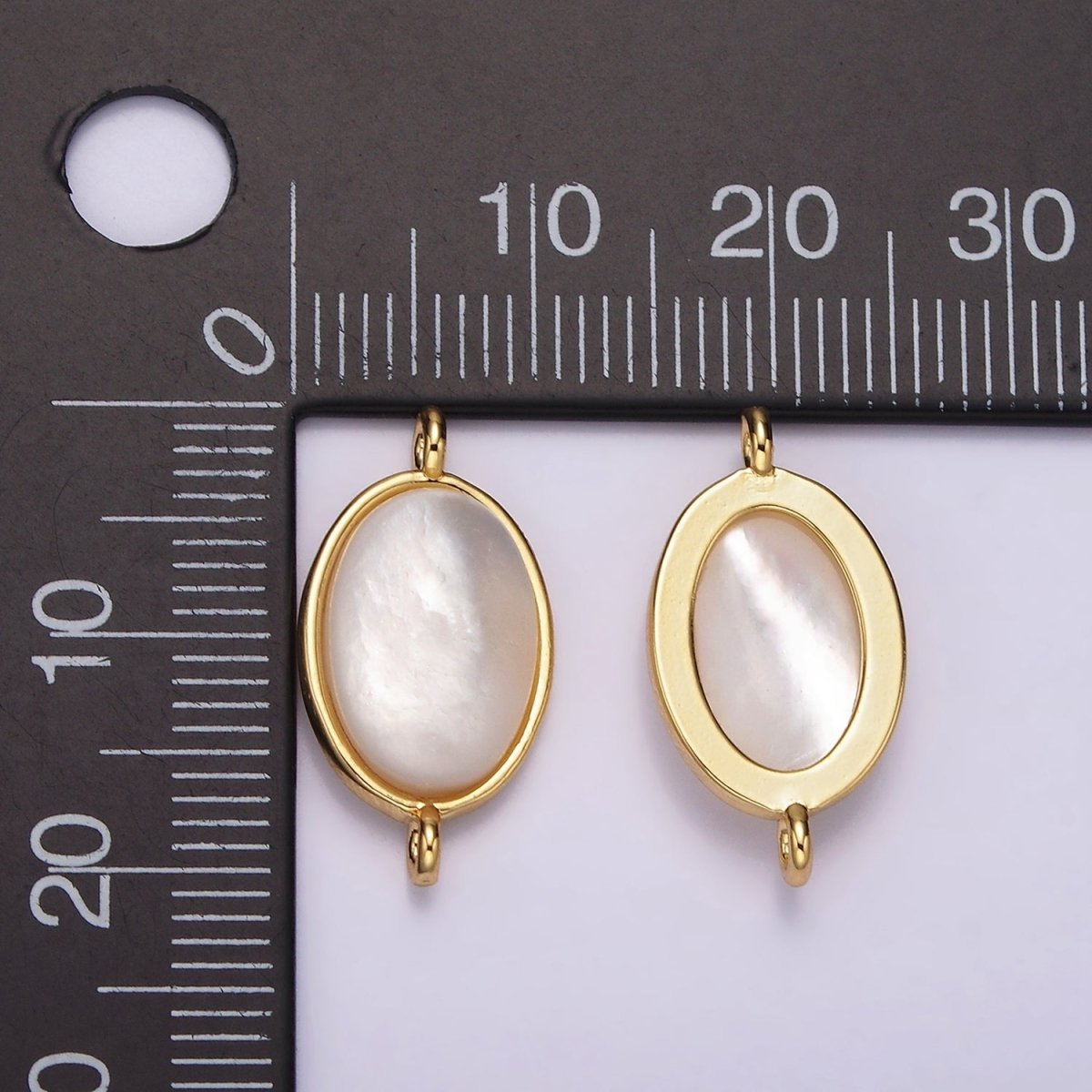 OS 14K Gold Filled 20mm Shell Pearl Oblong Bezel Connector | G822