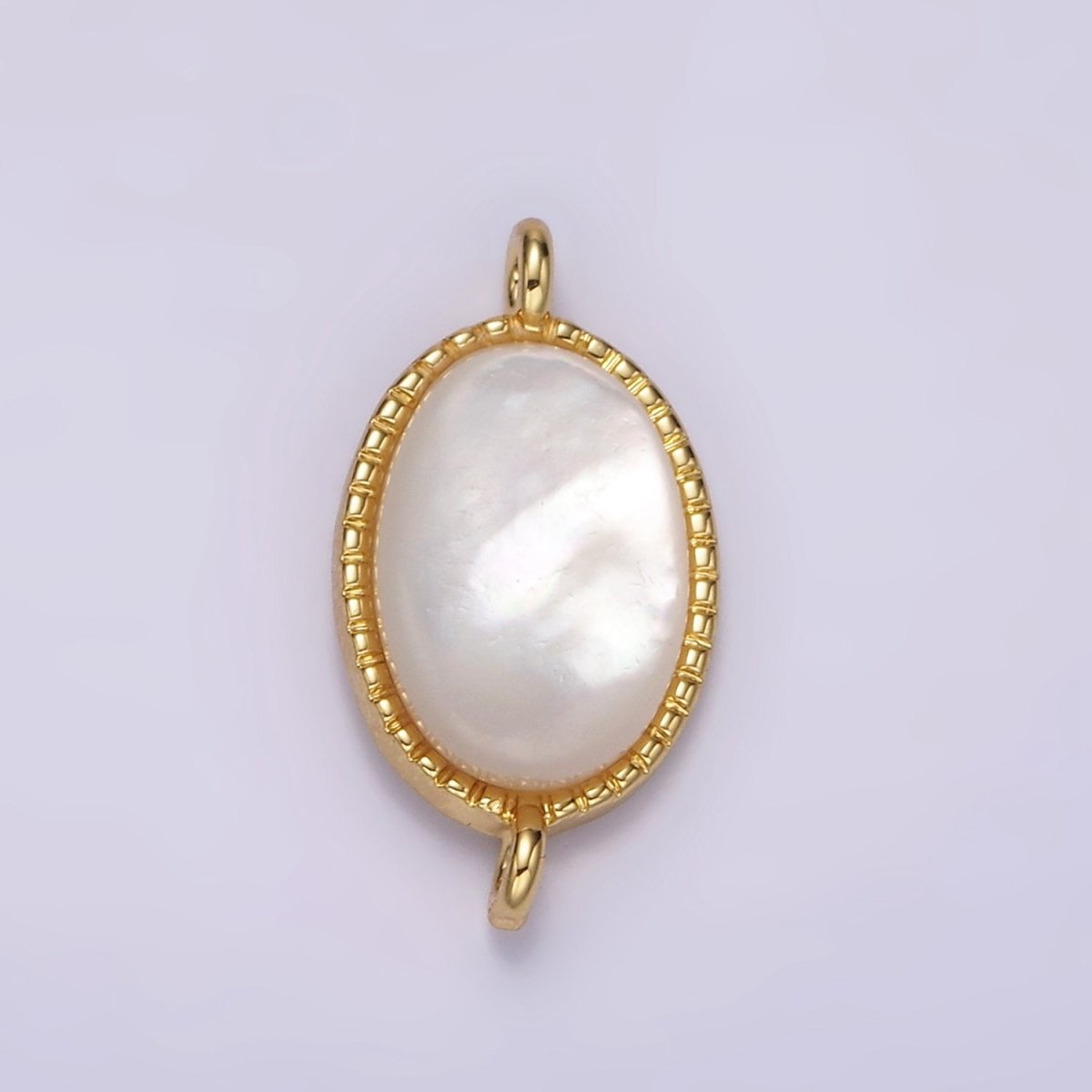 14K Gold Filled 20mm Shell Pearl Oblong Dotted Bezel Connector | G821