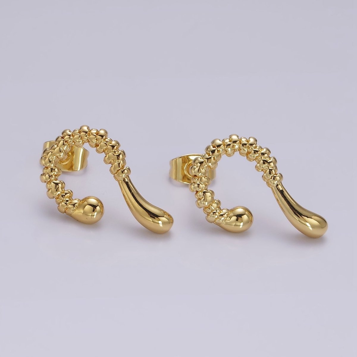 14K Gold Filled 20mm Textured Curved Molten Drop Stud Earrings | V066