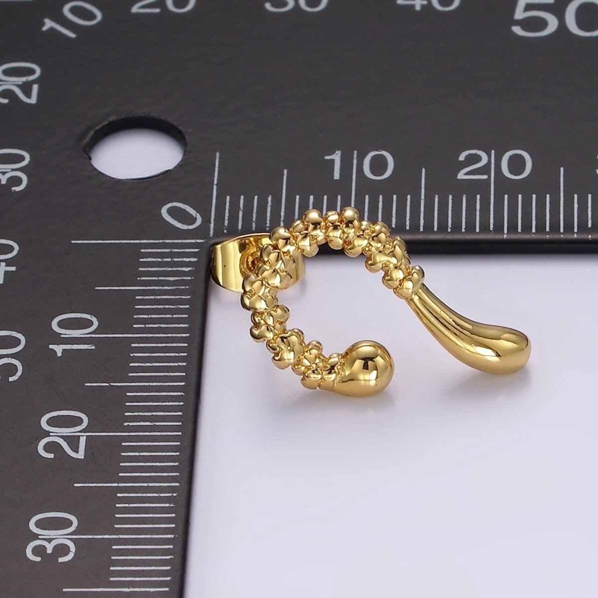 14K Gold Filled 20mm Textured Curved Molten Drop Stud Earrings | V066