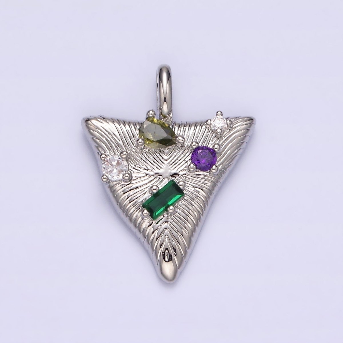 14K Gold Filled 21.5mm Multicolor CZ Line-Textured Abstract Triangle Pendant in Gold & Silver | AA737 AA738