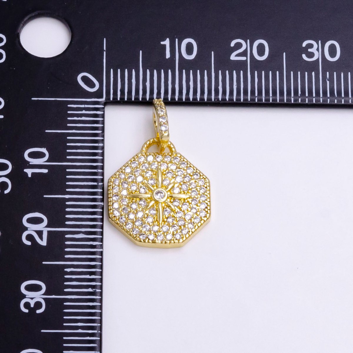 14K Gold Filled 21mm North Star Clear CZ Micro Paved Hexagonal Pendant | AA742