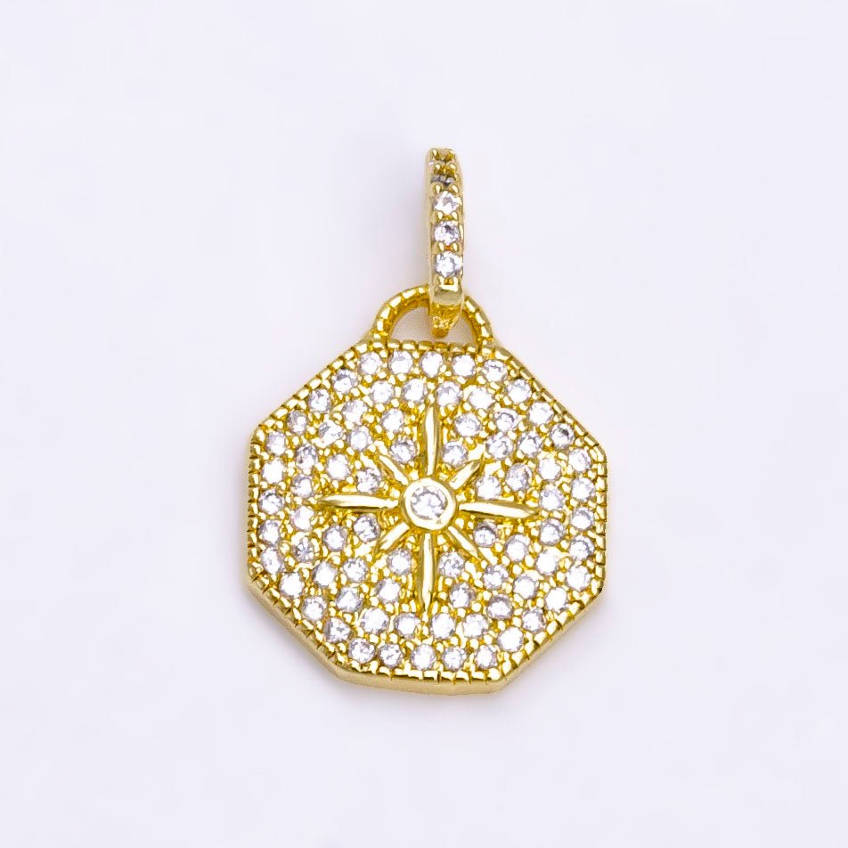 14K Gold Filled 21mm North Star Clear CZ Micro Paved Hexagonal Pendant | AA742