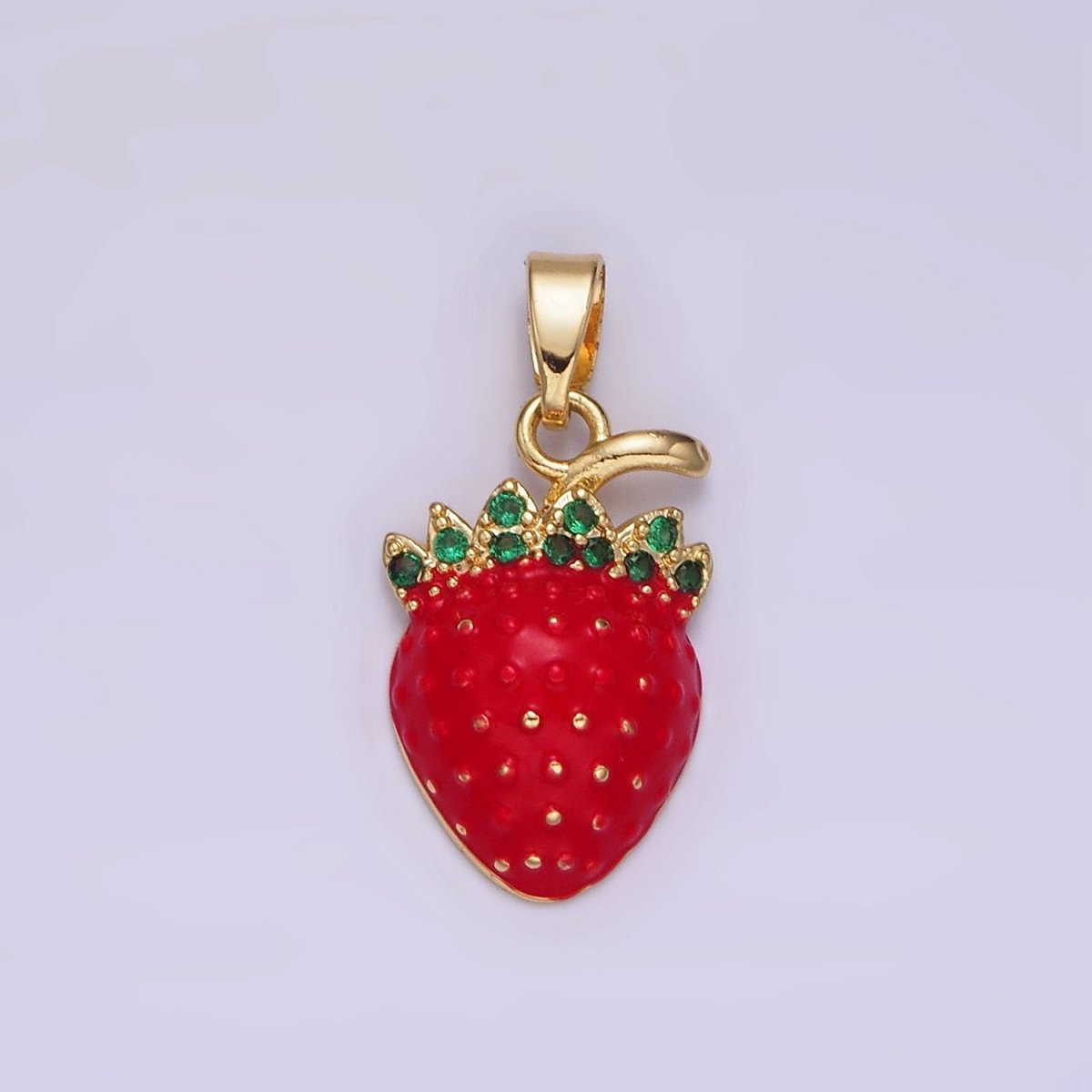 14K Gold Filled 22.5mm Strawberry Fruit Red Enamel Pendant | N1832