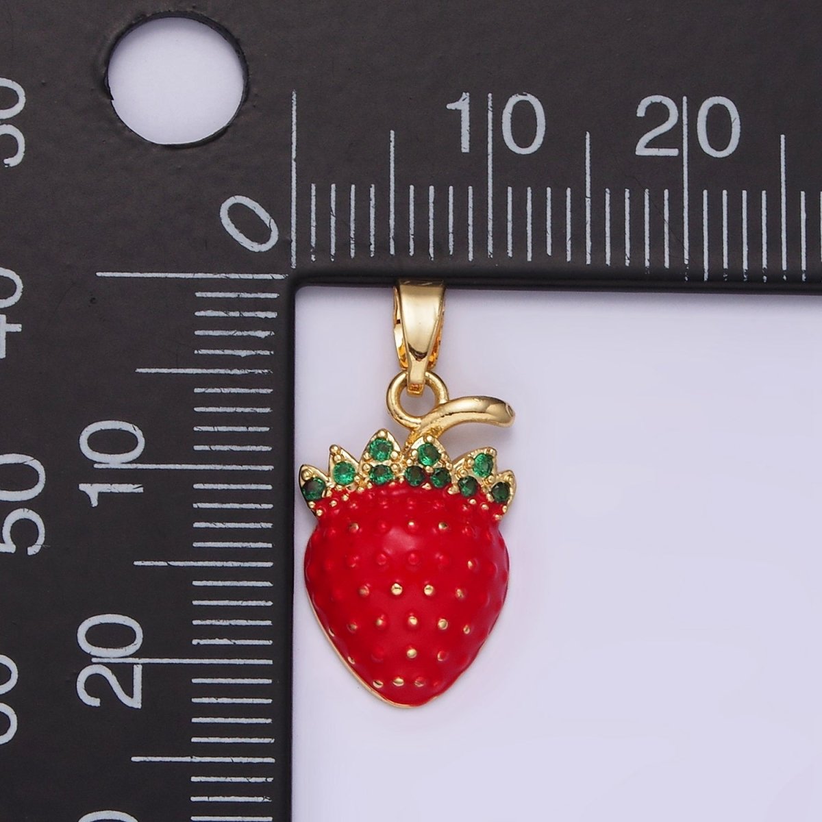 14K Gold Filled 22.5mm Strawberry Fruit Red Enamel Pendant | N1832