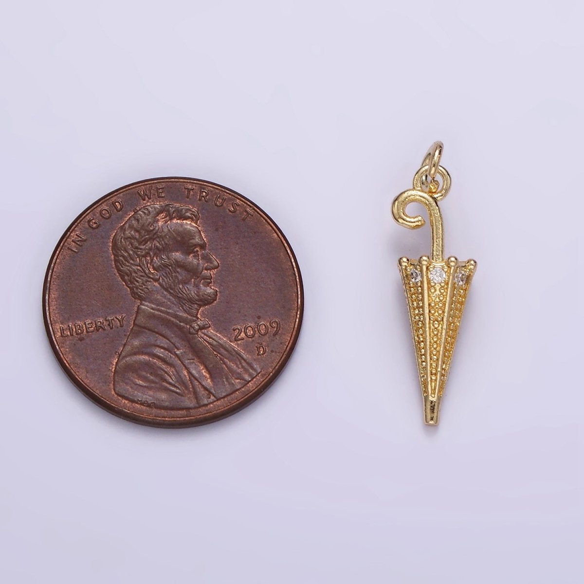 14K Gold Filled 22mm Clear CZ Dotted Umbrella Weather Charm | W486