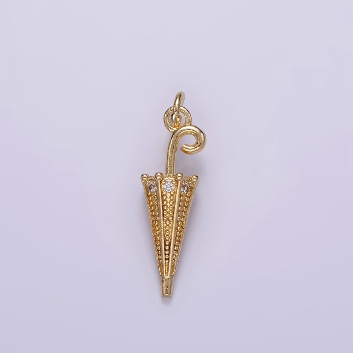 14K Gold Filled 22mm Clear CZ Dotted Umbrella Weather Charm | W486