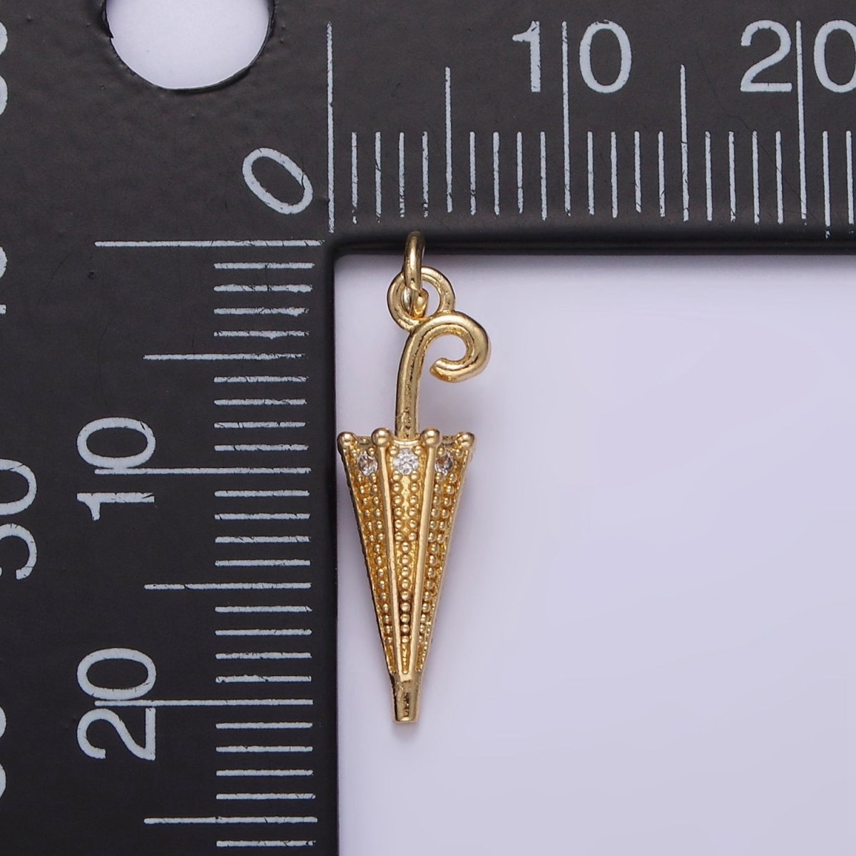 14K Gold Filled 22mm Clear CZ Dotted Umbrella Weather Charm | W486