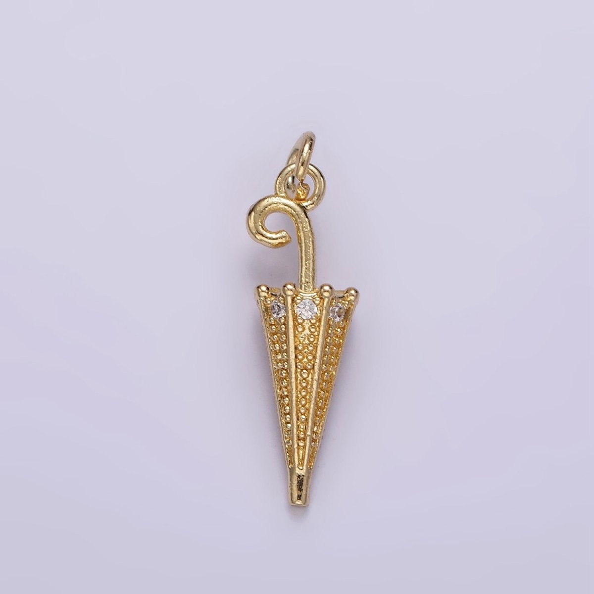 14K Gold Filled 22mm Clear CZ Dotted Umbrella Weather Charm | W486