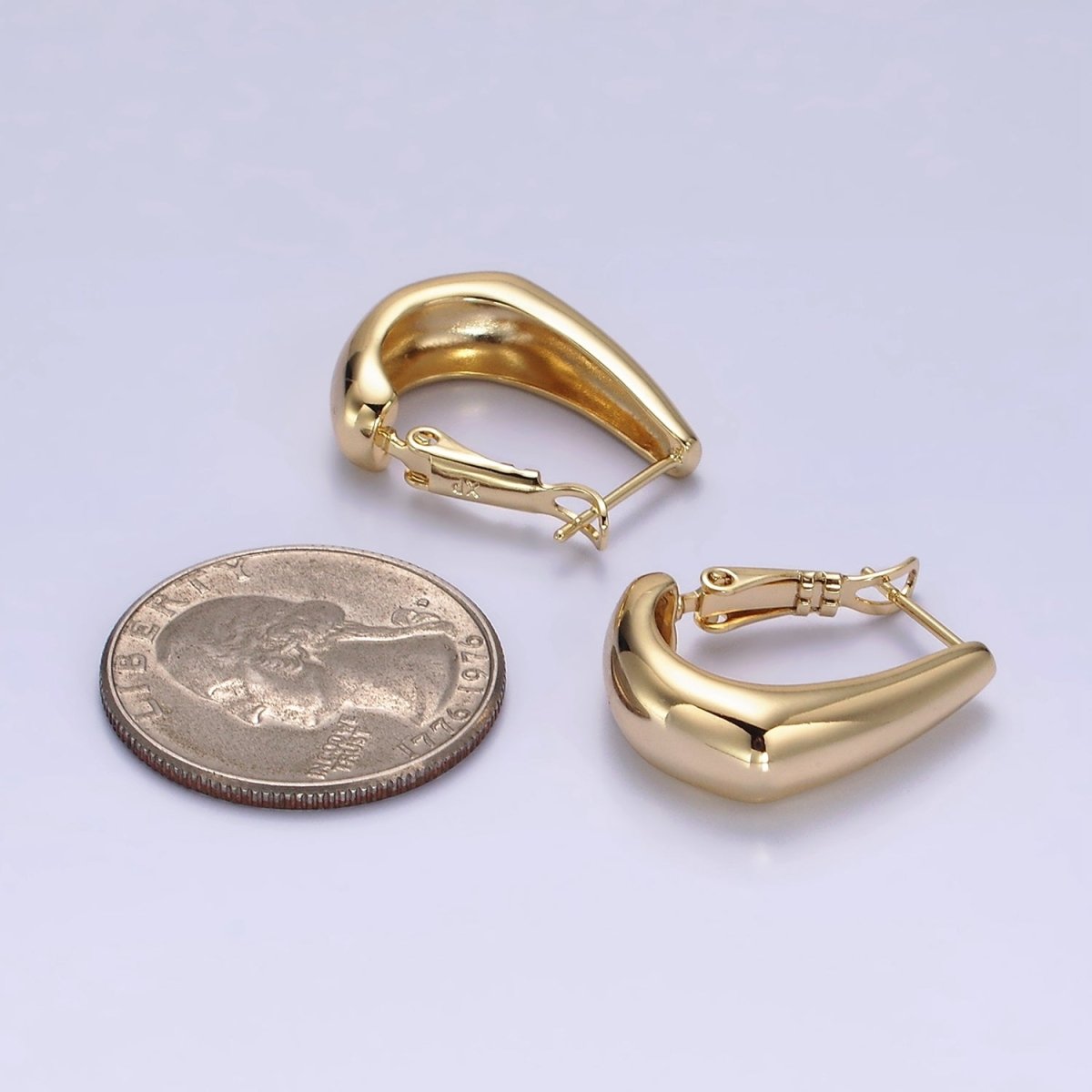 14K Gold Filled 22mm J-Shaped Geometric Hinge Hoop Earrings | AE876