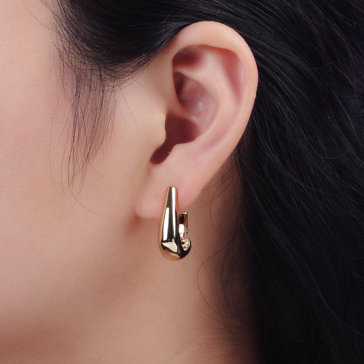 14K Gold Filled 22mm J-Shaped Geometric Hinge Hoop Earrings | AE876