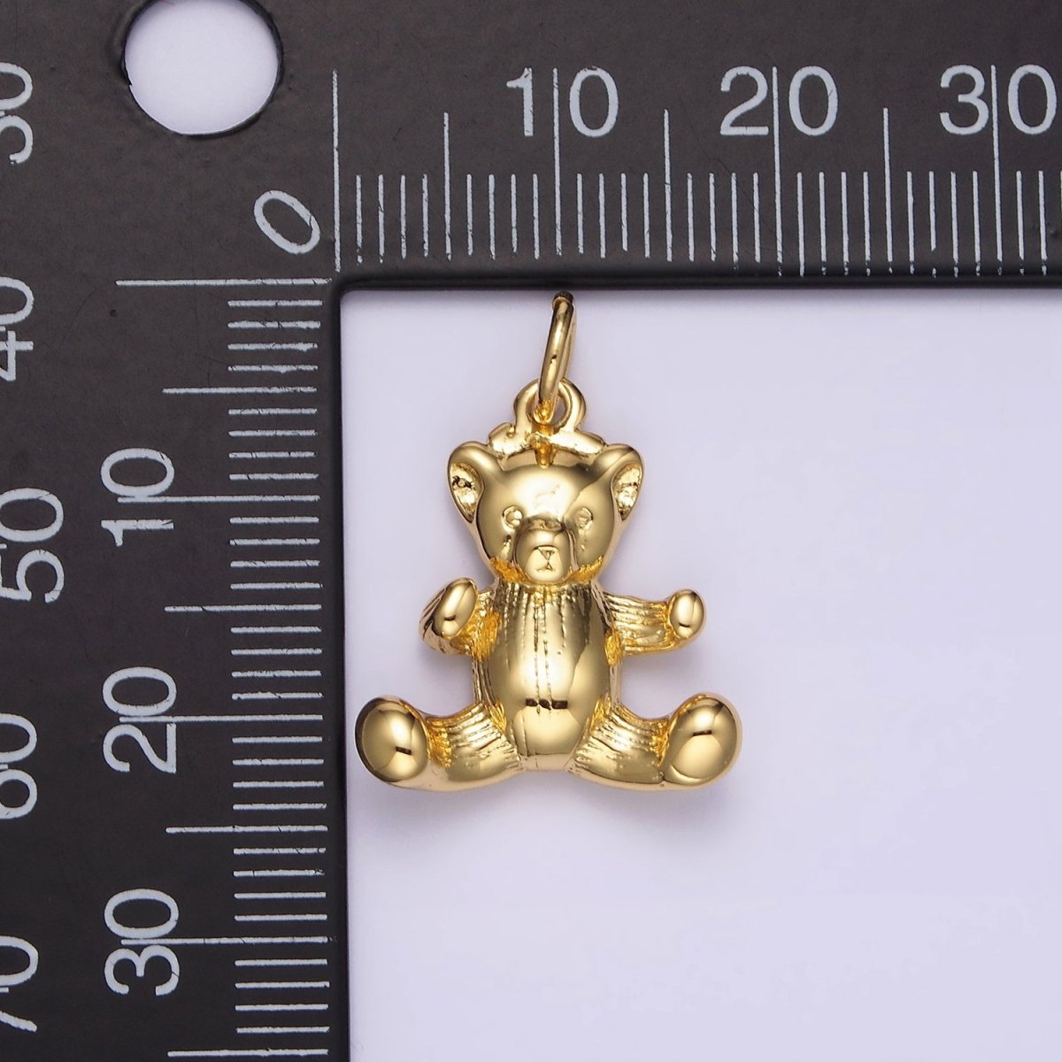 14K Gold Filled 23.5mm Sitting Teddy Bear Line-Textured Animal Charm | N1524