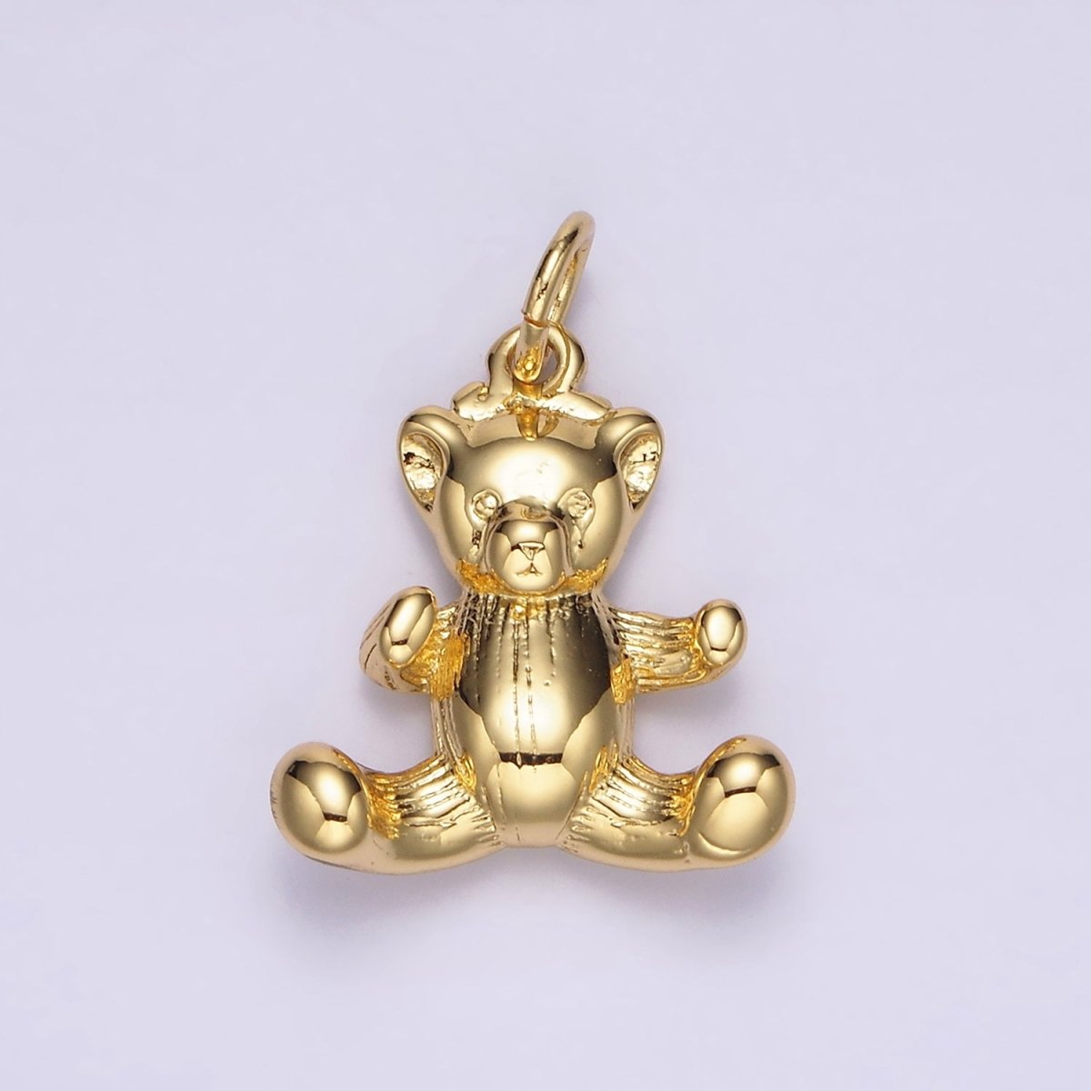 14K Gold Filled 23.5mm Sitting Teddy Bear Line-Textured Animal Charm | N1524