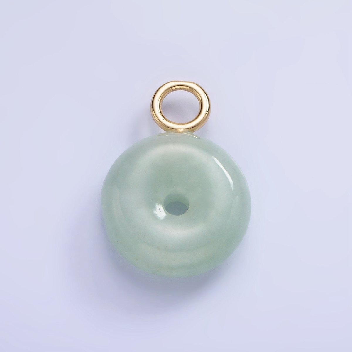 14K Gold Filled 23mm Green Jade Donut Drop Charm | AG709