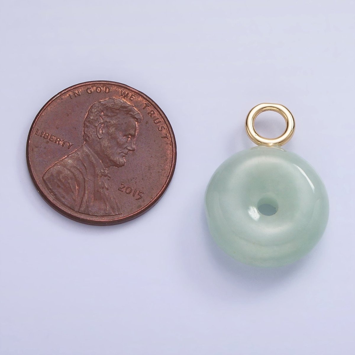 14K Gold Filled 23mm Green Jade Donut Drop Charm | AG709